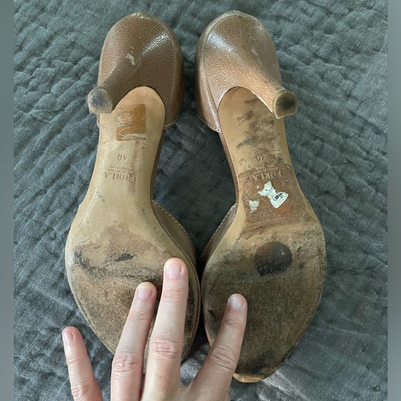 Furla Italian leather peep toe heels brown with silver detail size 40 - Picture 5 of 8